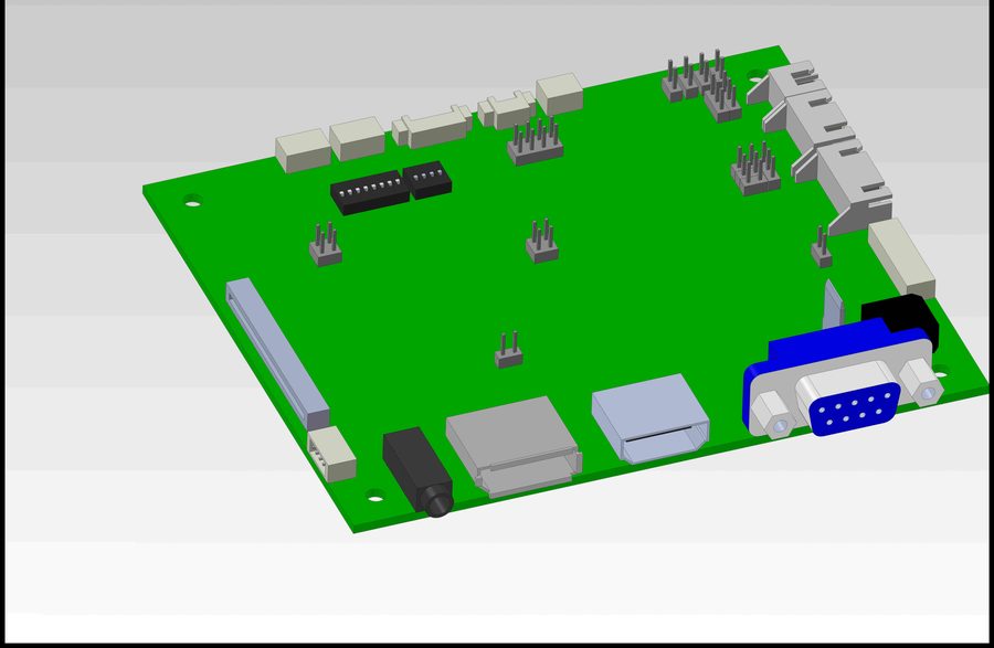 3D model render of the Digital View HLR-1920 LCD controller board, top view showing connector positions